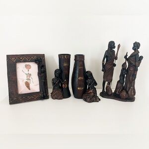 Vintage African Tribal Carved Figurine & Decor Set – 6 Pieces